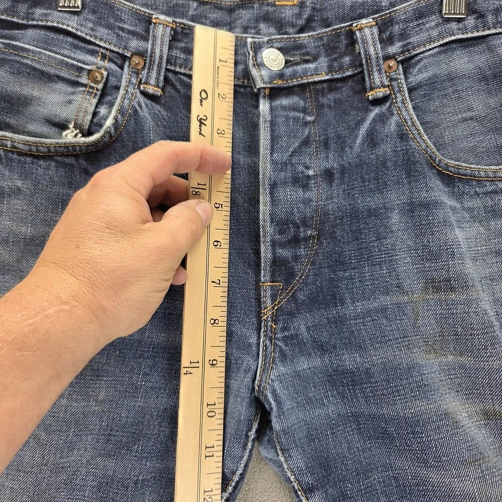 Edwin Jeans Mens 32x32 Blue ED33M Straight Whiskers Honeycomb Button Fly Japan